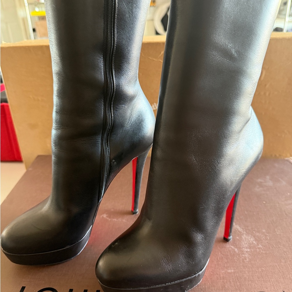 Christian Louboutin Black and Red Heeled Boots